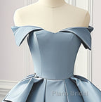 Simple A-Line Satin Blue Long Formal Prom Dresses, Blue Satin Long Formal Dresses