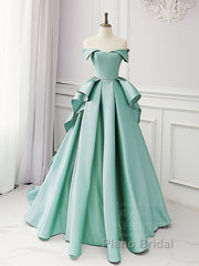 Simple A-Line Satin Blue Long Formal Prom Dresses, Blue Satin Long Formal Dresses
