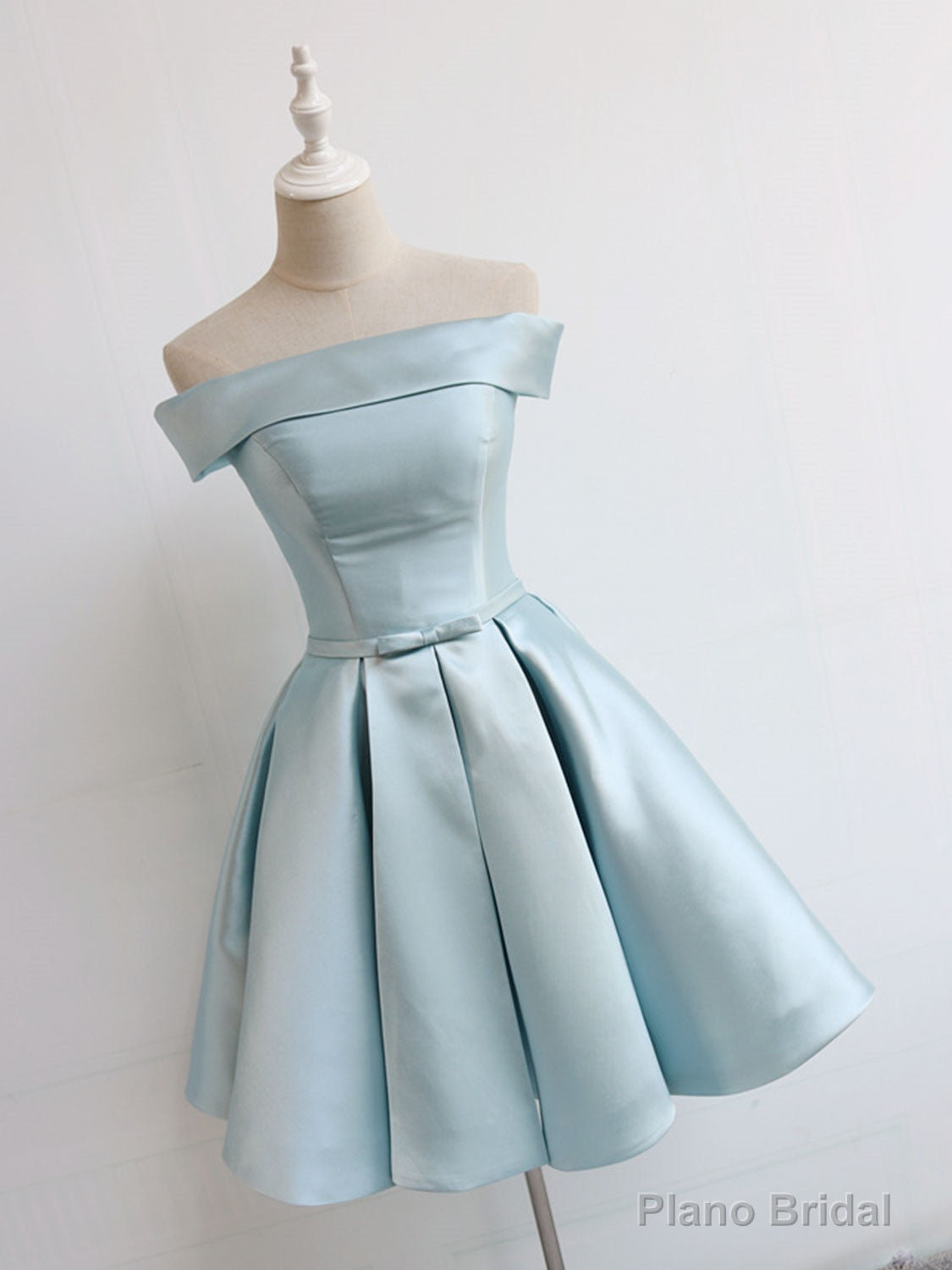 Simple A-Line Satin Blue Short Prom Dress, Blue Satin Homecoming Dress Secondary image