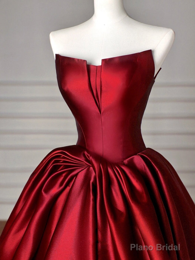 Simple A-Line Satin Burgundy Long Prom Dress, Burgundy Long Formal Dress Secondary image