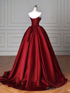 Simple A-Line Satin Burgundy Long Prom Dress, Burgundy Long Formal Dress