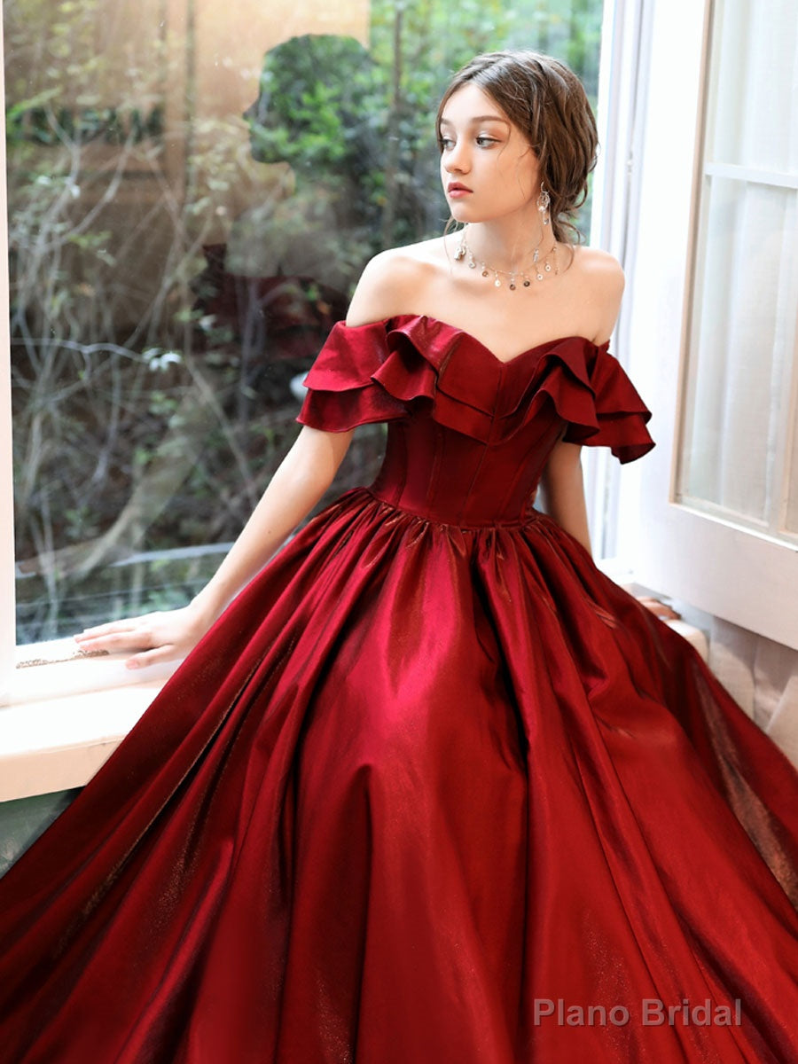 Simple A line Satin Long Prom Dress, Burgundy Bridesmaid Dresses Secondary image