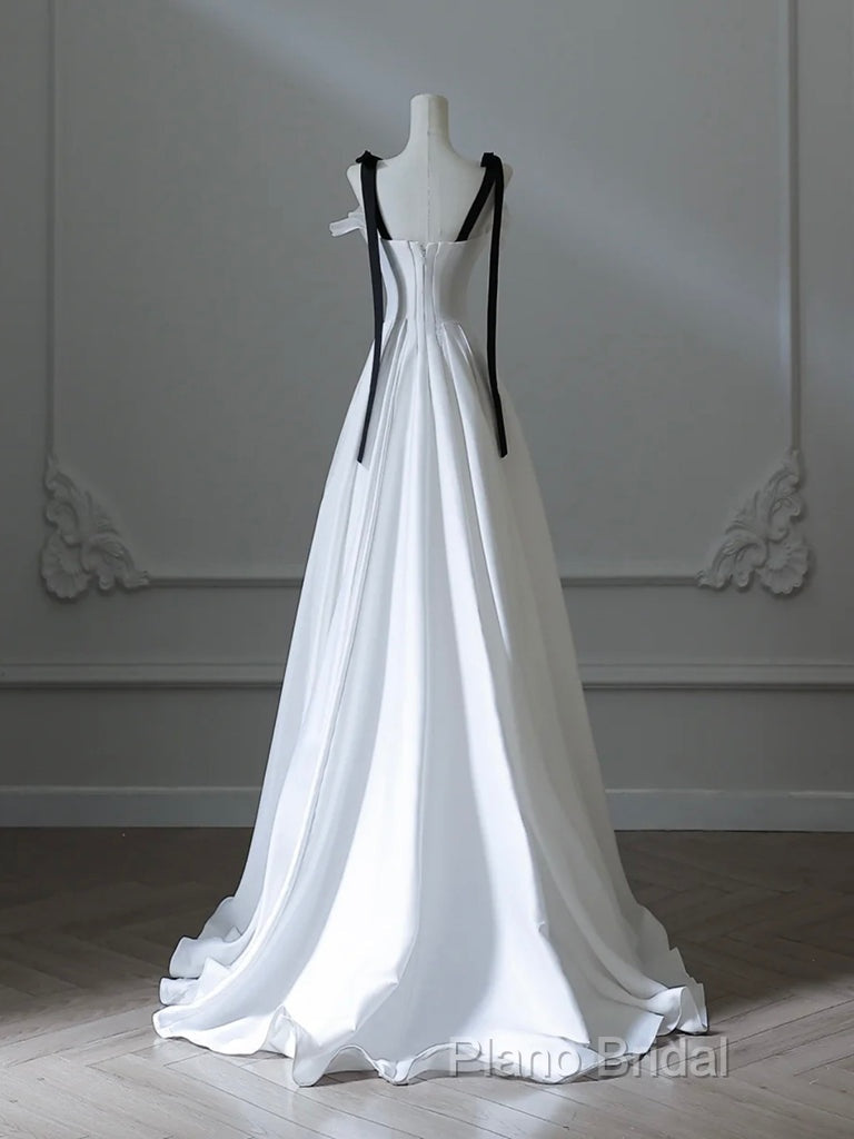 Simple A-Line Satin White Long Formal Prom Dresses, White Long Formal Dresses Secondary image