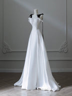Simple A-Line Satin White Long Formal Prom Dresses, White Long Formal Dresses