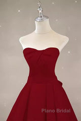 Simple A Line Strapless Long Red Formal Prom Dresses Evening Dresses
