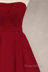 Simple A Line Strapless Long Red Formal Prom Dresses Evening Dresses