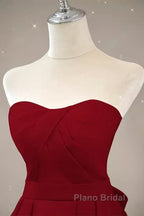 Simple A Line Strapless Long Red Formal Prom Dresses Evening Dresses