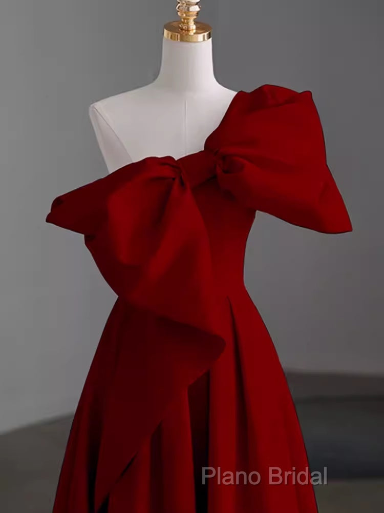 Simple A Line Strapless Red Floor Length Formal Prom Dresses