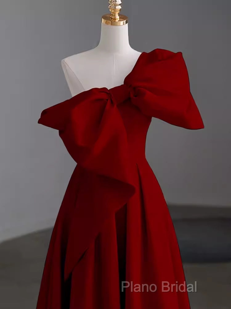 Simple A Line Strapless Red Floor Length Formal Prom Dresses