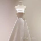 Simple A Line Strapless Satin Ivory Wedding Dresses