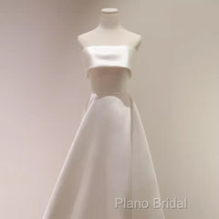 Simple A Line Strapless Satin Ivory Wedding Dresses