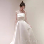 Simple A Line Strapless Satin Ivory Wedding Dresses