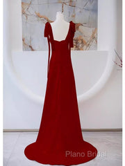 Simple A Line Straps Long Red Formal Prom Dresses Formal Dresses