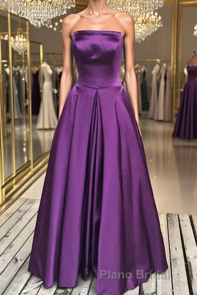 Simple Backless Purple Satin Long Formal Prom Dresses, Backless Purple Formal Dresses, Purple Evening Dresses Main image