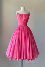 Simple Ball Gown Spaghetti Straps Pink Chiffon Formal Prom Dresses Birthday Outfits