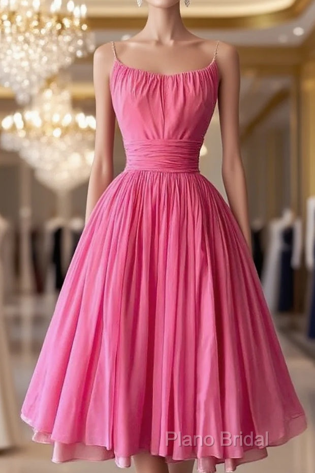 Simple Ball Gown Spaghetti Straps Pink Chiffon Formal Prom Dresses Birthday Outfits Main image