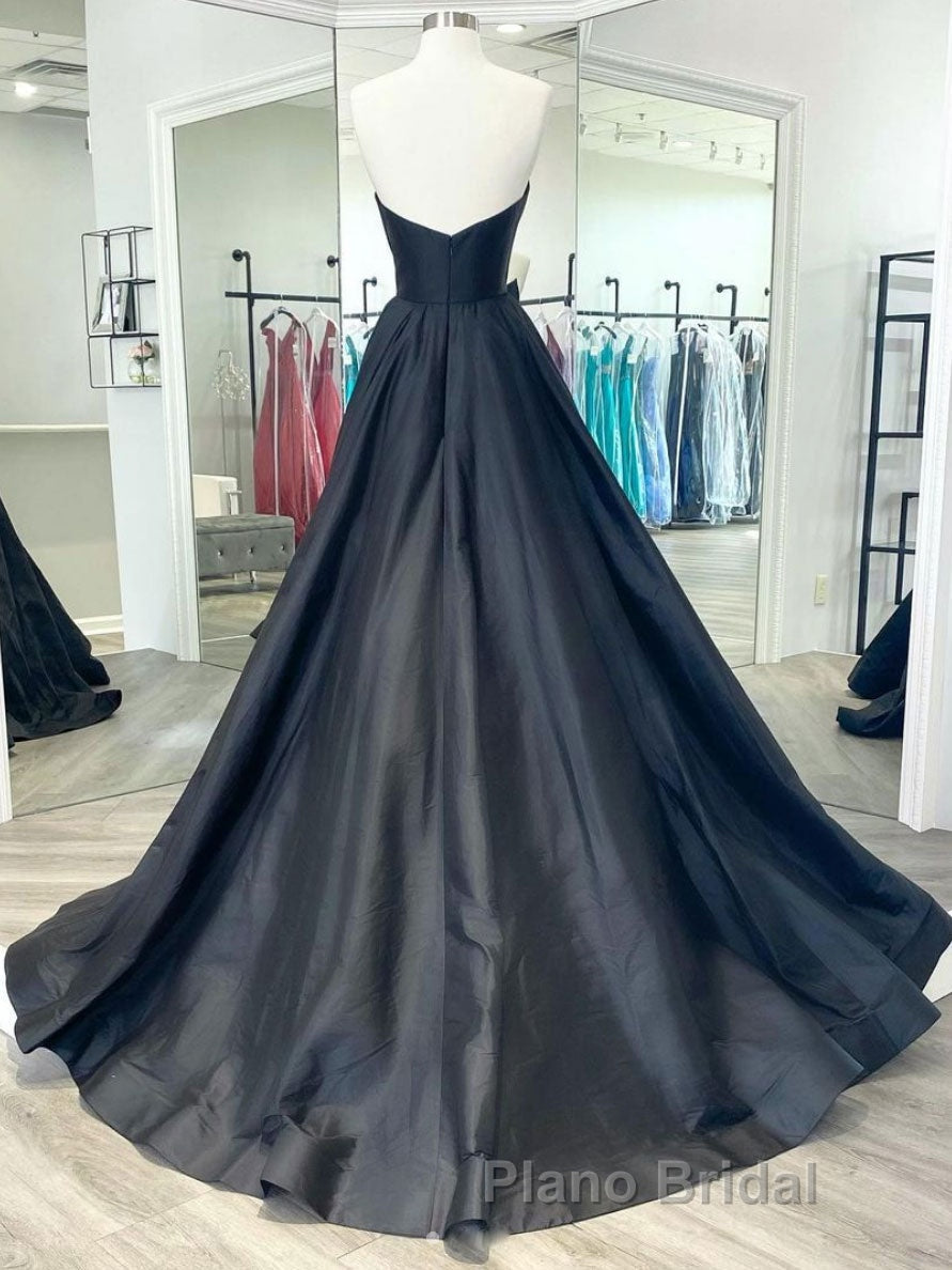 Simple black satin long Formal Prom dress, black evening dress