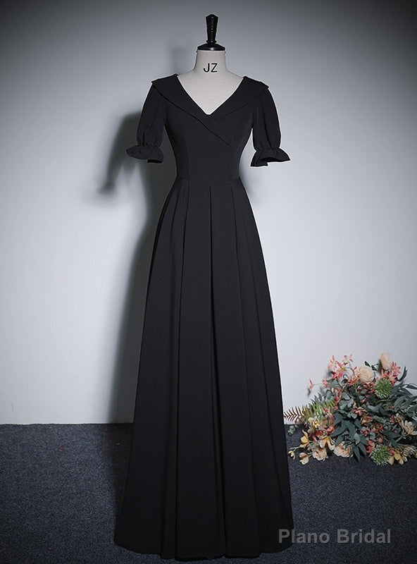 Simple Black V-neck Short Sleeve Prom Dress Main image