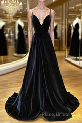 Simple Black velvet long Formal Prom dress, black evening dress