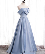 Simple Blue Off Shoulder Satin Long Prom Dress Blue Bridesmaid Dress
