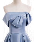 Simple Blue Off Shoulder Satin Long Prom Dress Blue Bridesmaid Dress