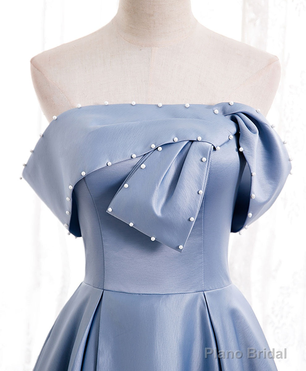 Simple Blue Off Shoulder Satin Long Prom Dress Blue Bridesmaid Dress