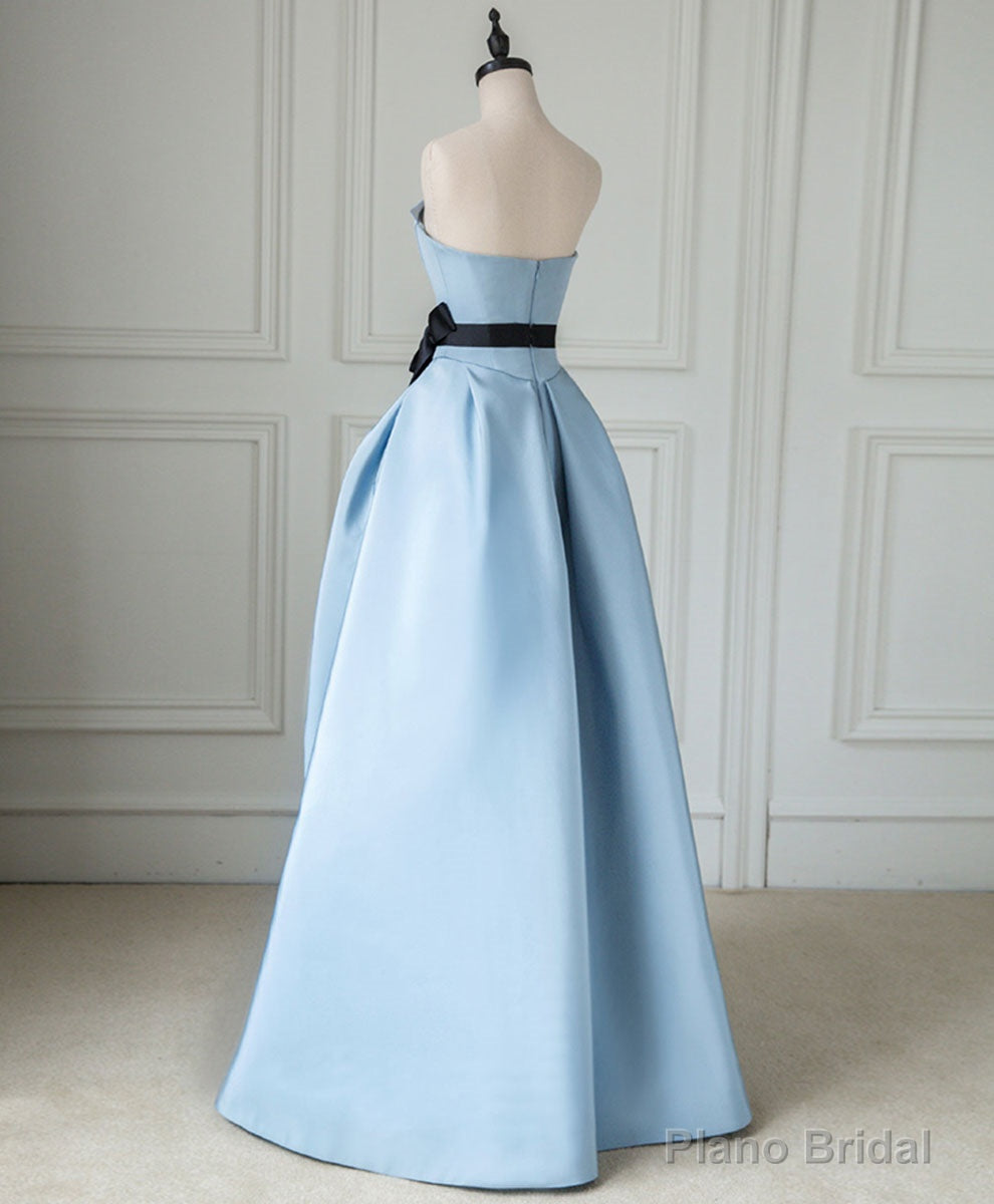 Simple Blue Satin Long Prom Dress, Blue Long Evening Dress Secondary image