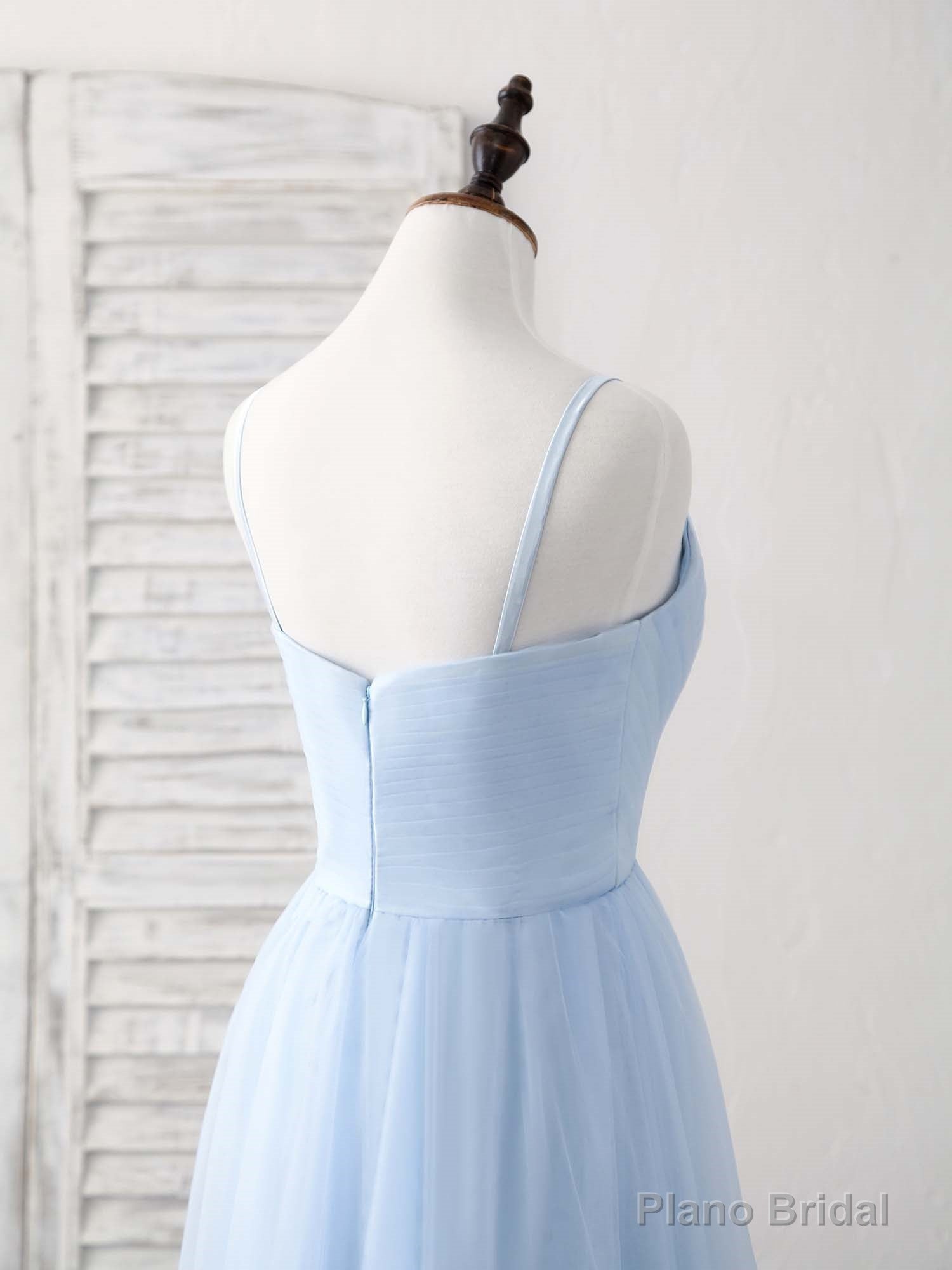 Simple Blue Tulle Long Prom Dress Blue Bridesmaid Dress
