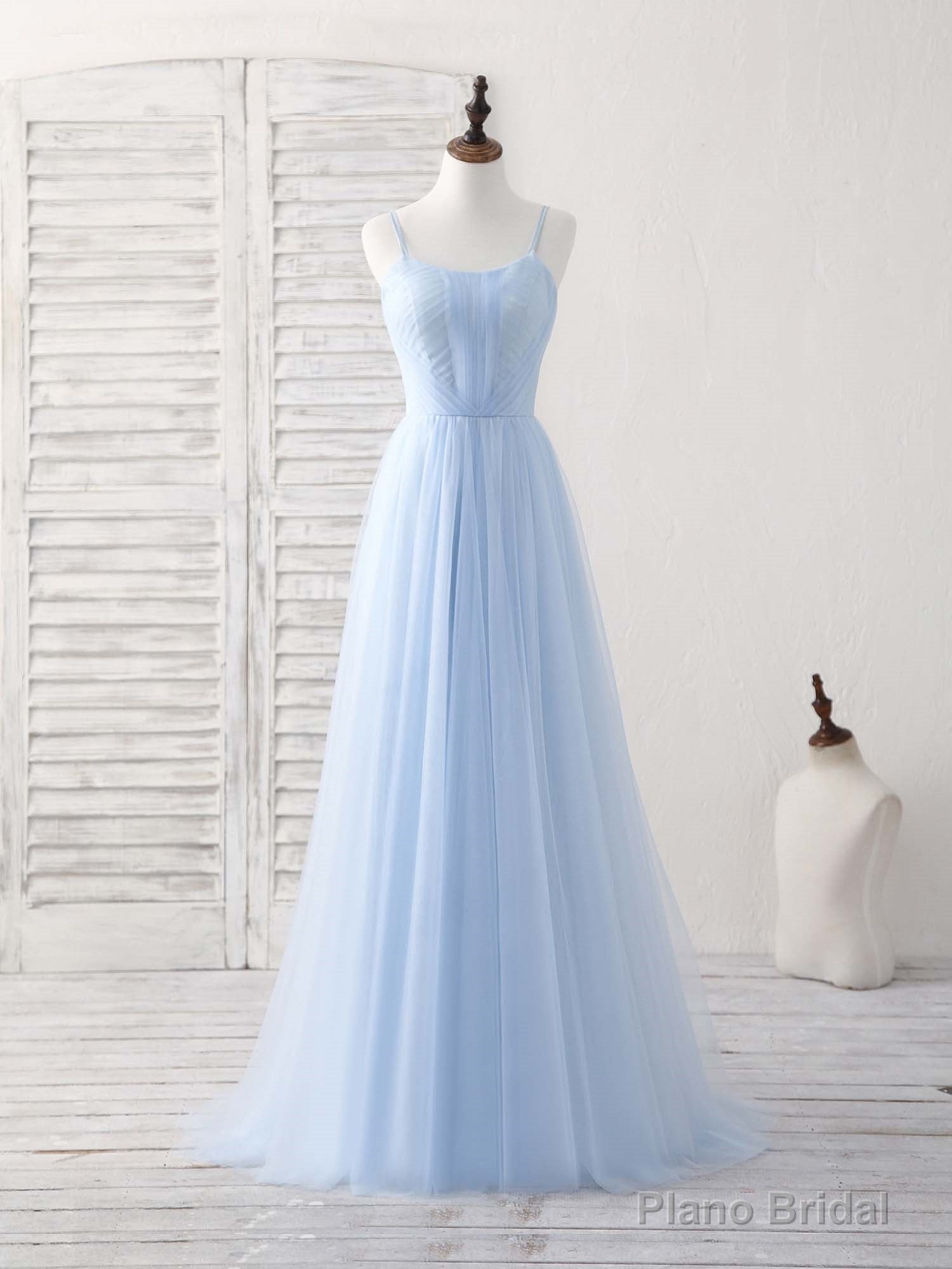 Simple Blue Tulle Long Prom Dress Blue Bridesmaid Dress Main image