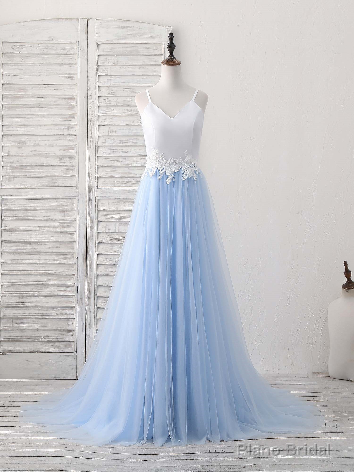 Simple Blue Tulle Long Prom Dress, Blue Tulle Evening Dress Secondary image