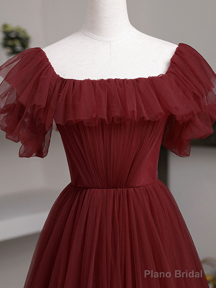 Simple Burgundy A line Long Prom Dresses, Burgundy Bridesmaid Dresses Secondary image