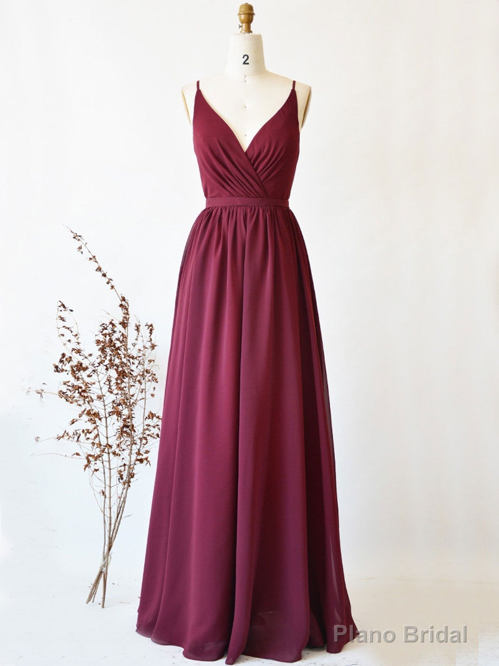 Simple burgundy chiffon lace long prom dresses, cheap women formal evening dress Secondary image
