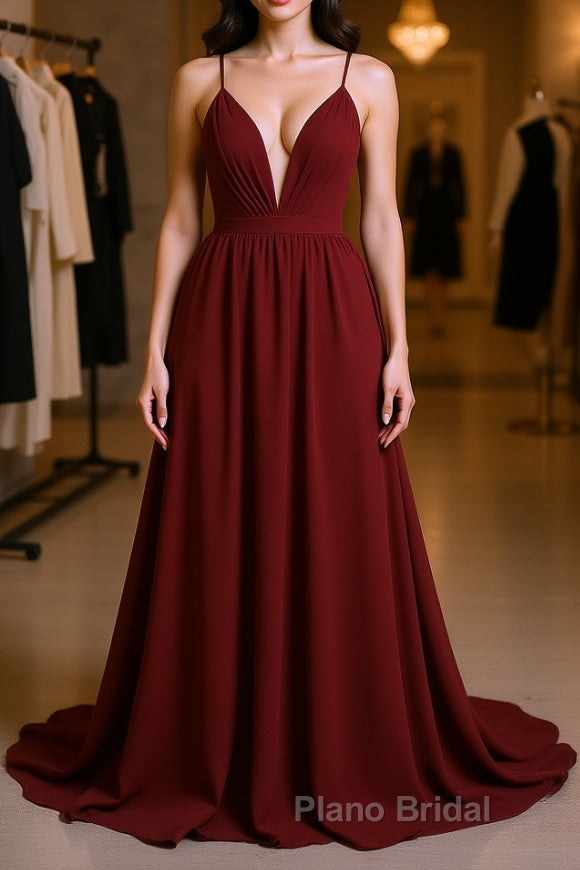 Simple burgundy chiffon long Formal Prom dress burgundy formal dress Main image