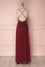 Simple burgundy chiffon long Formal Prom dress burgundy formal dress