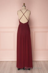 Simple burgundy chiffon long Formal Prom dress burgundy formal dress