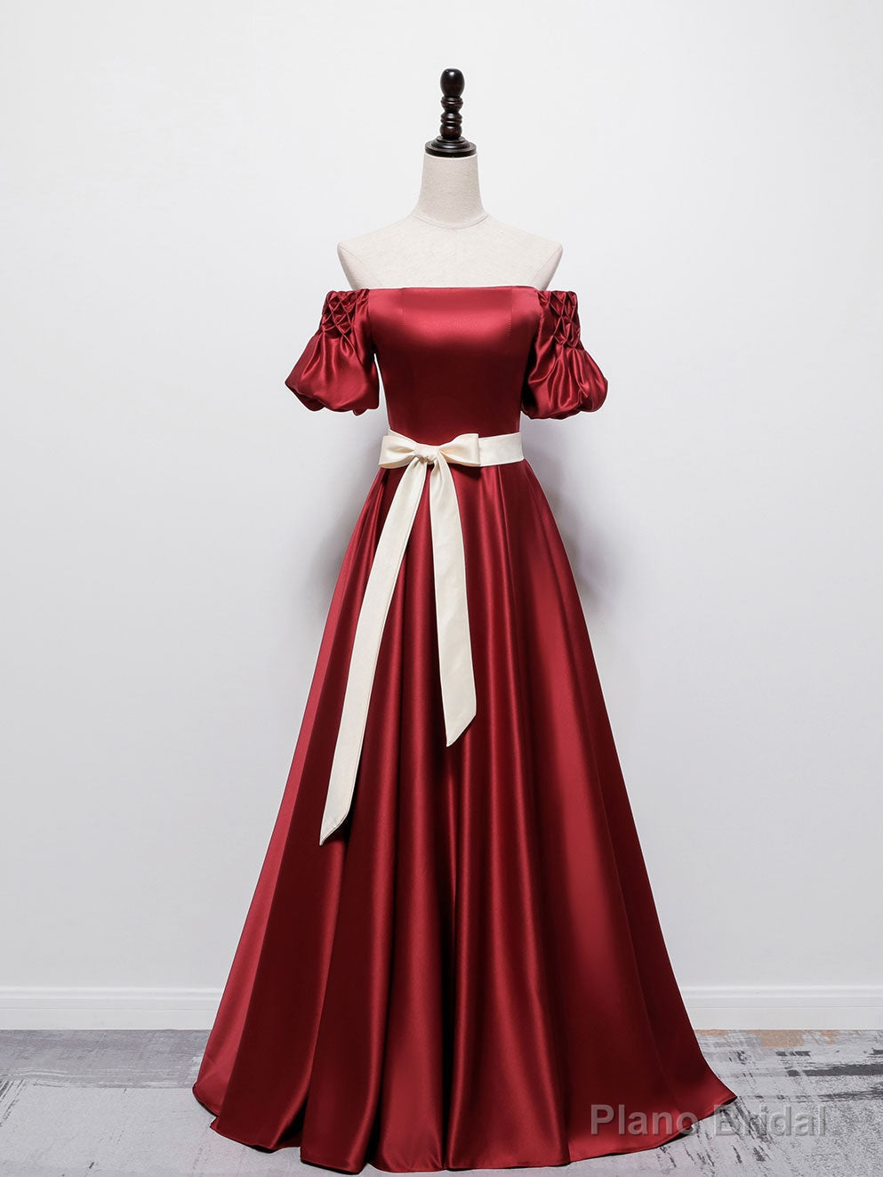 Simple Burgundy Satin Long Prom Dress Burgundy Bridesmaid Dress Secondary image