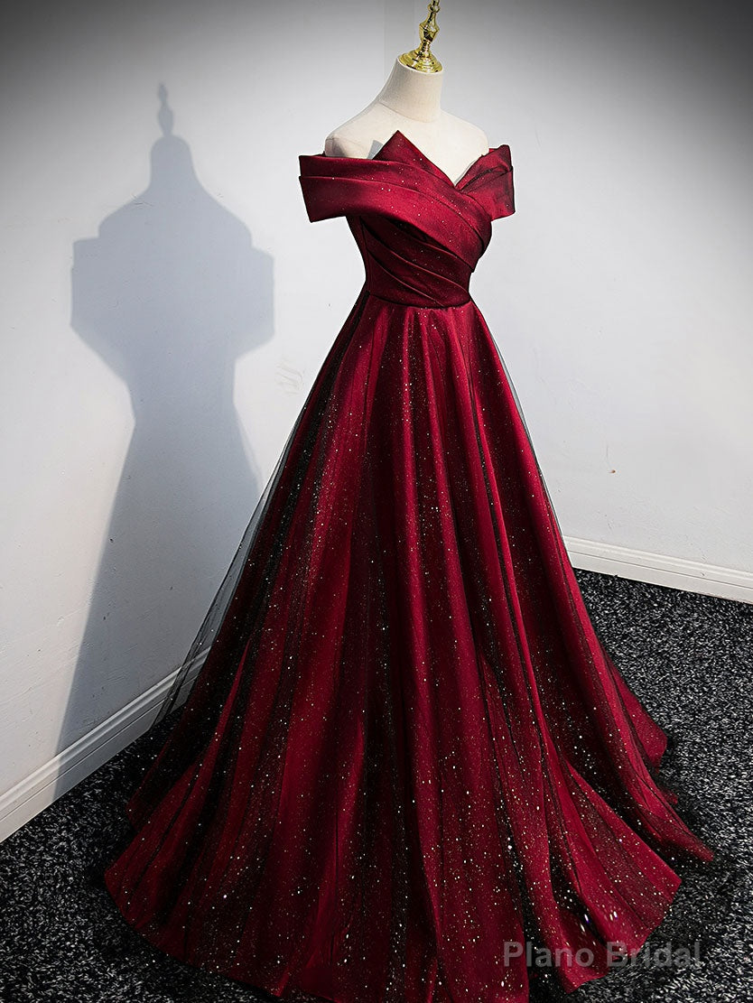 Simple Burgundy Satin Long Prom Dress, Burgundy Evening Dresses Main image