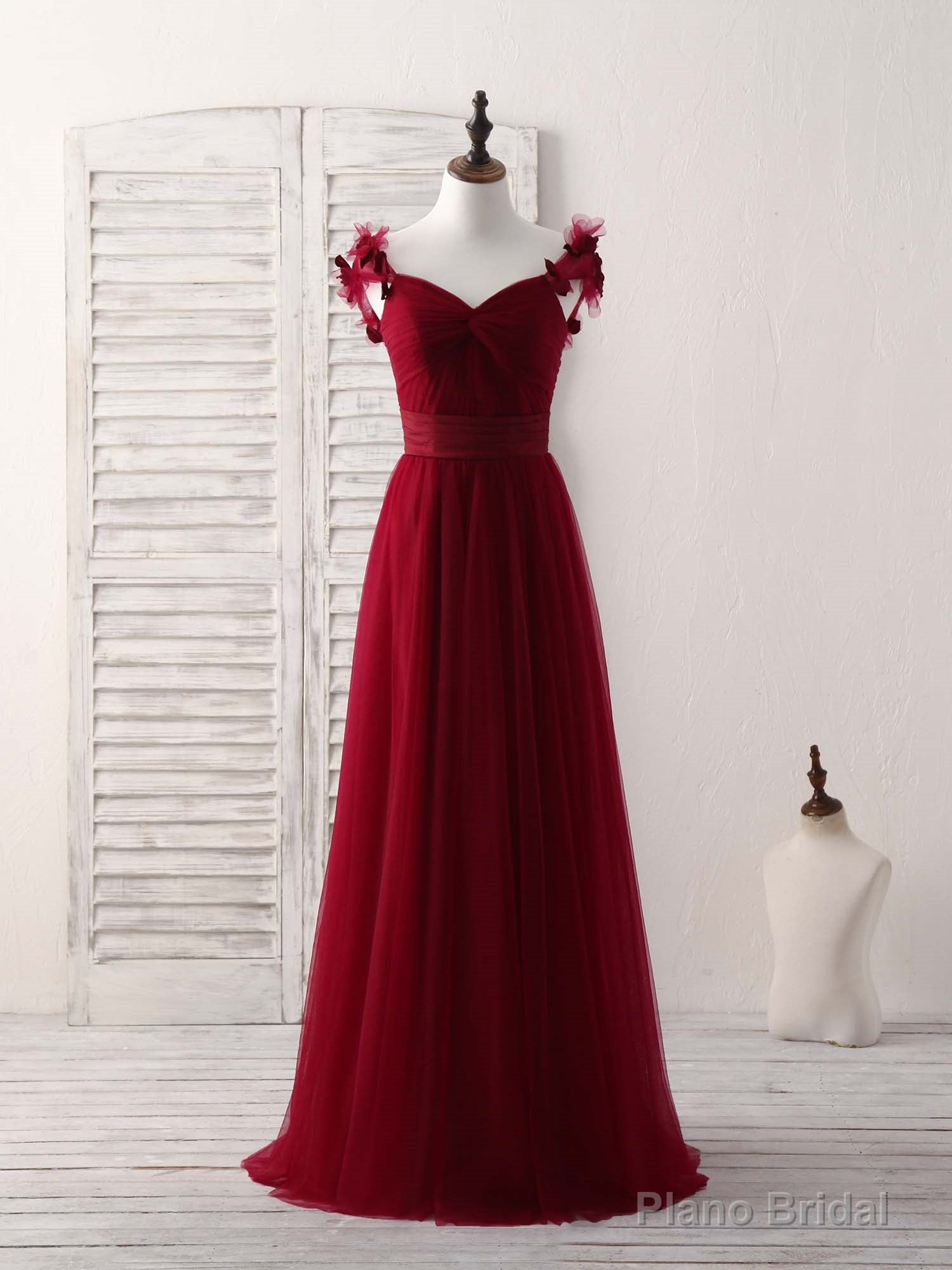Simple Burgundy Tulle Long Prom Dress Burgundy Bridesmaid Dress Main image