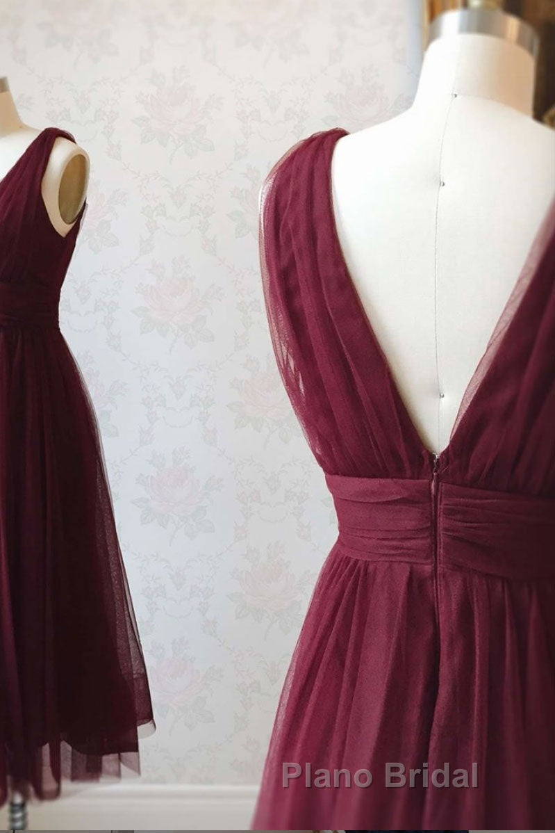 Simple burgundy tulle Formal Prom dress tulle burgundy formal dress