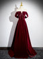 Simple Burgundy Velvet Off the Shoulder Beading Prom Dress