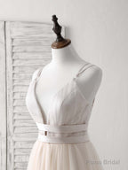 Simple Champagne Tulle Long Prom Dress Tulle Evening Dress