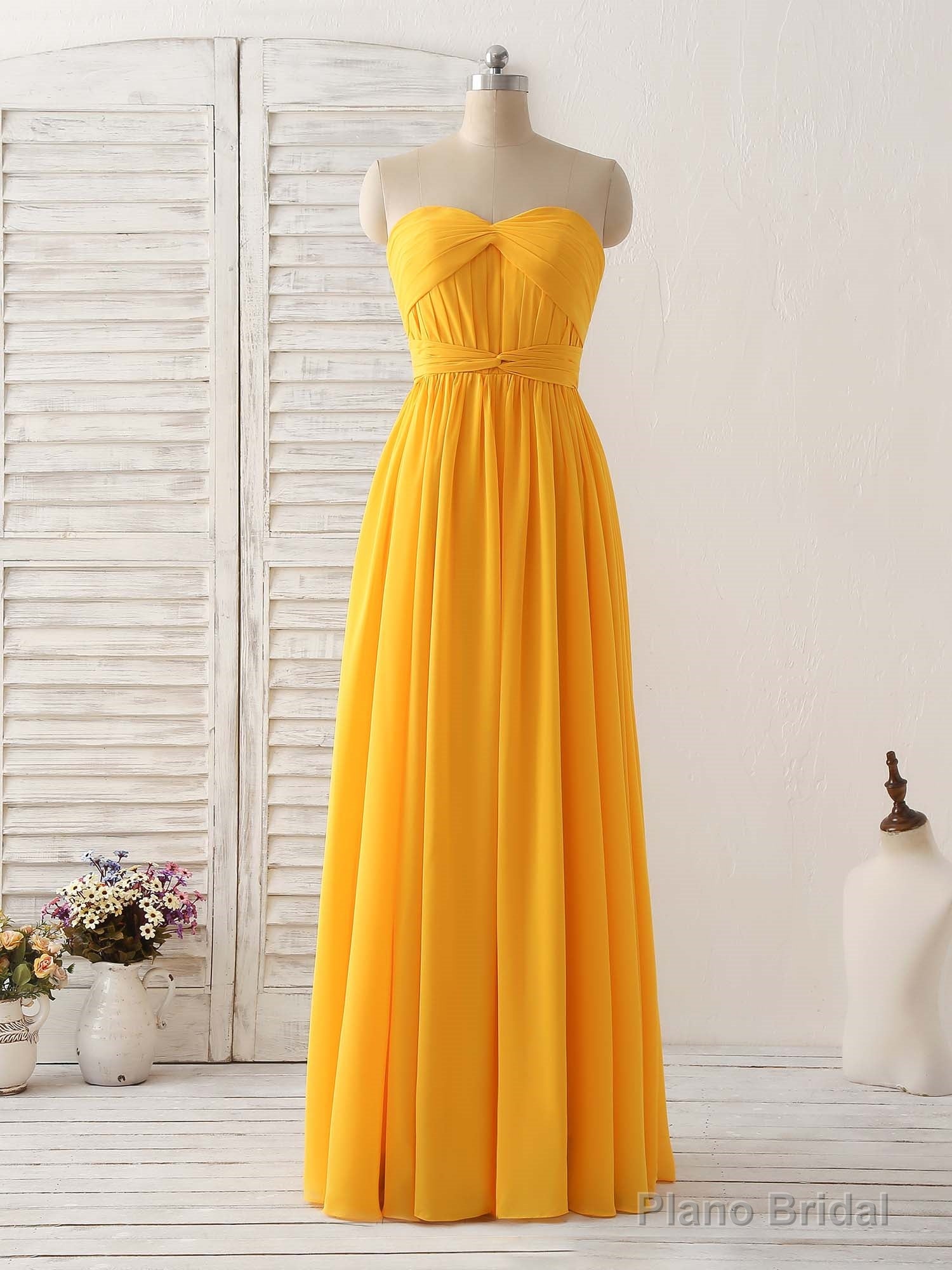 Simple Chiffon Yellow Long Prom Dress Simple Bridesmaid Dress Main image