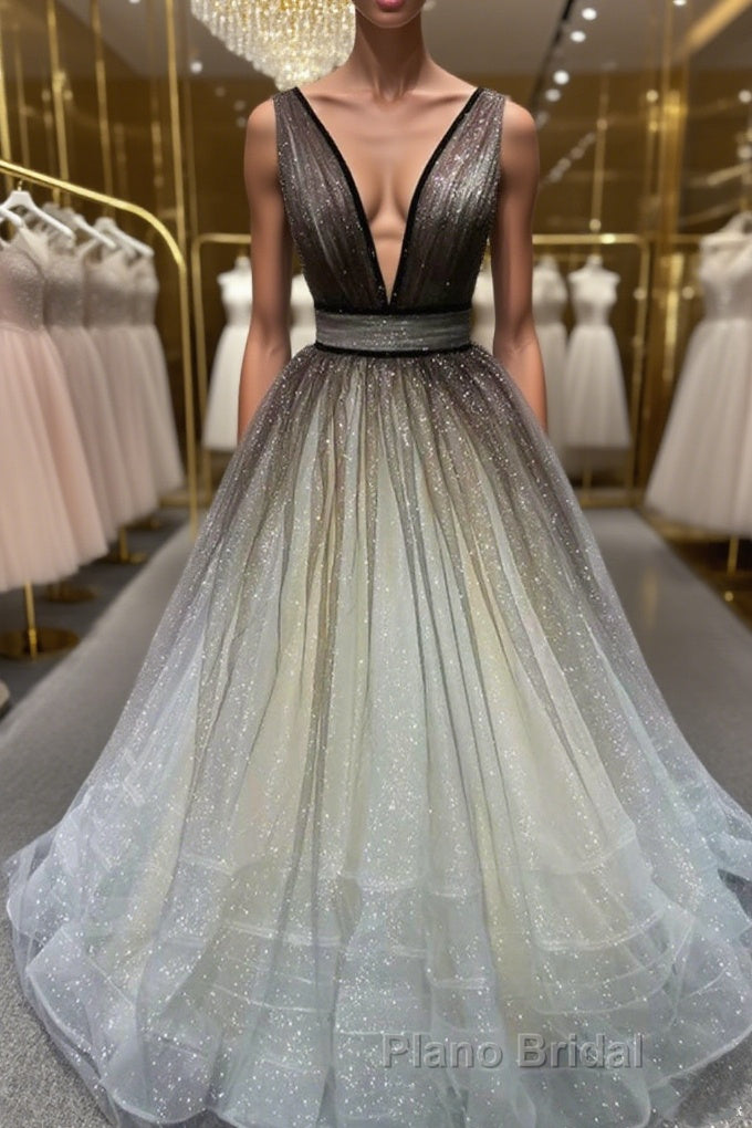 Simple Coffee tulle sequin long Formal Prom dress coffee evening dress Main image