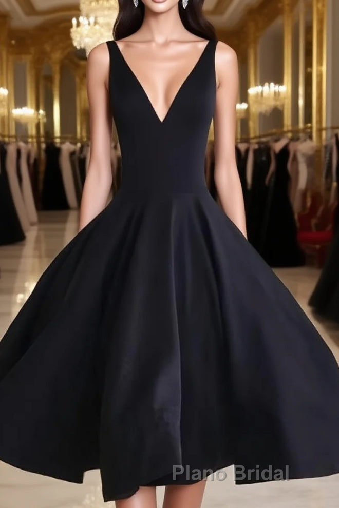Simple Cute V Neck Short Black Formal Prom Dresses, Cute Black Homecoming Dresses, Graduation Dresses Main image