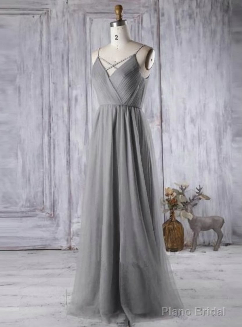 Simple Gray Tulle Bridesmaid Dress A Line V Neck Prom Dress Main image