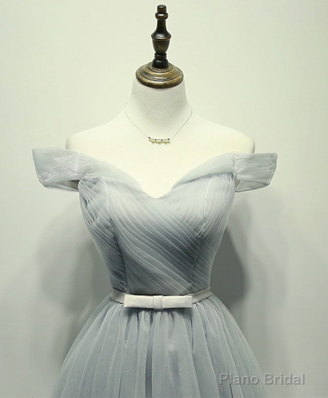 Simple Gray Tulle Short Prom Dress, Gray Tulle Bridesmaid Dress