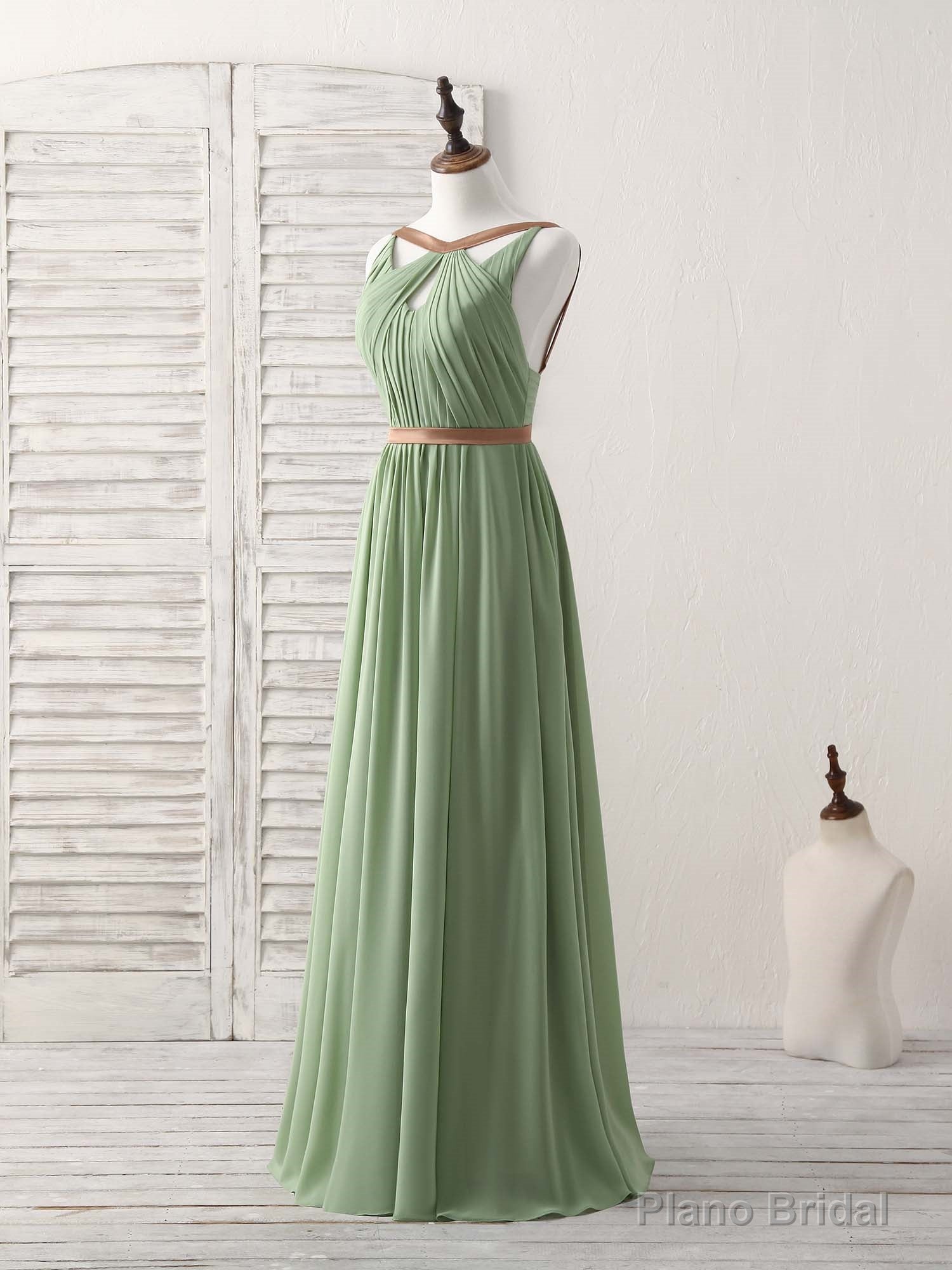 Simple Green Chiffon Long Prom Dress, Green Bridesmaid Dress Secondary image