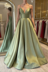 Simple green satin long Formal Prom dress, green bridesmaid dress