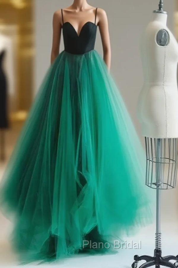 Simple Green Tulle Long Formal Prom Dresses, Green Evening Dresses Main image