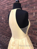 Simple Halter Yellow Satin Long Formal Prom Dresses 2019, Yellow Formal Dresses Long Evening Dresses